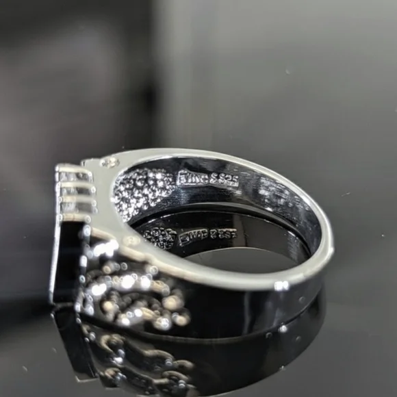 Heavy 8.7g Sterling Silver Men’s Nugget Ring • AAA Machine-Cut "Fire" CZ • NOS - Picture 3 of 7